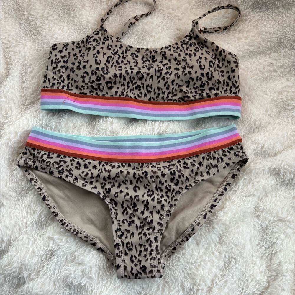 New w/o tags. Leopard Print Two-Piece Bikini with Rainbow Trim